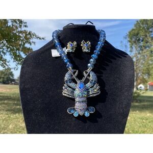HEIDI DAUS "Shellfishly Stunning" (Blue/Lobster) Aquatic Necklace & Earrings Set